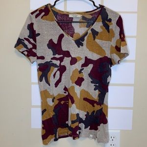 Richards Puro Linho Brasil Camo V-neck Pure Linen T-shirt Size 2